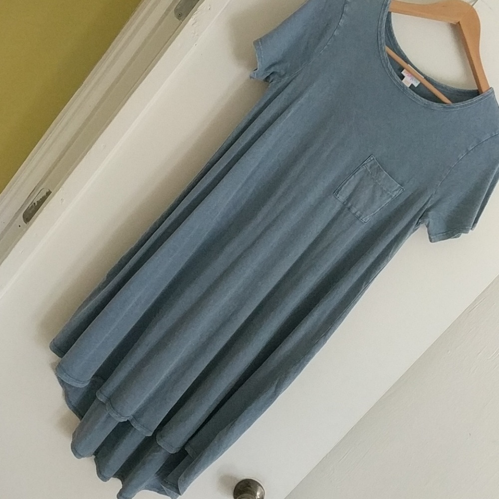 LULAROE Carly tshirt dress blue 100% cotton NWOT